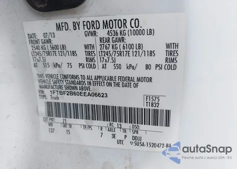 2014 Ford F-250 Xl из США, поврежденный, VIN 1FTBF2B60EEA06623